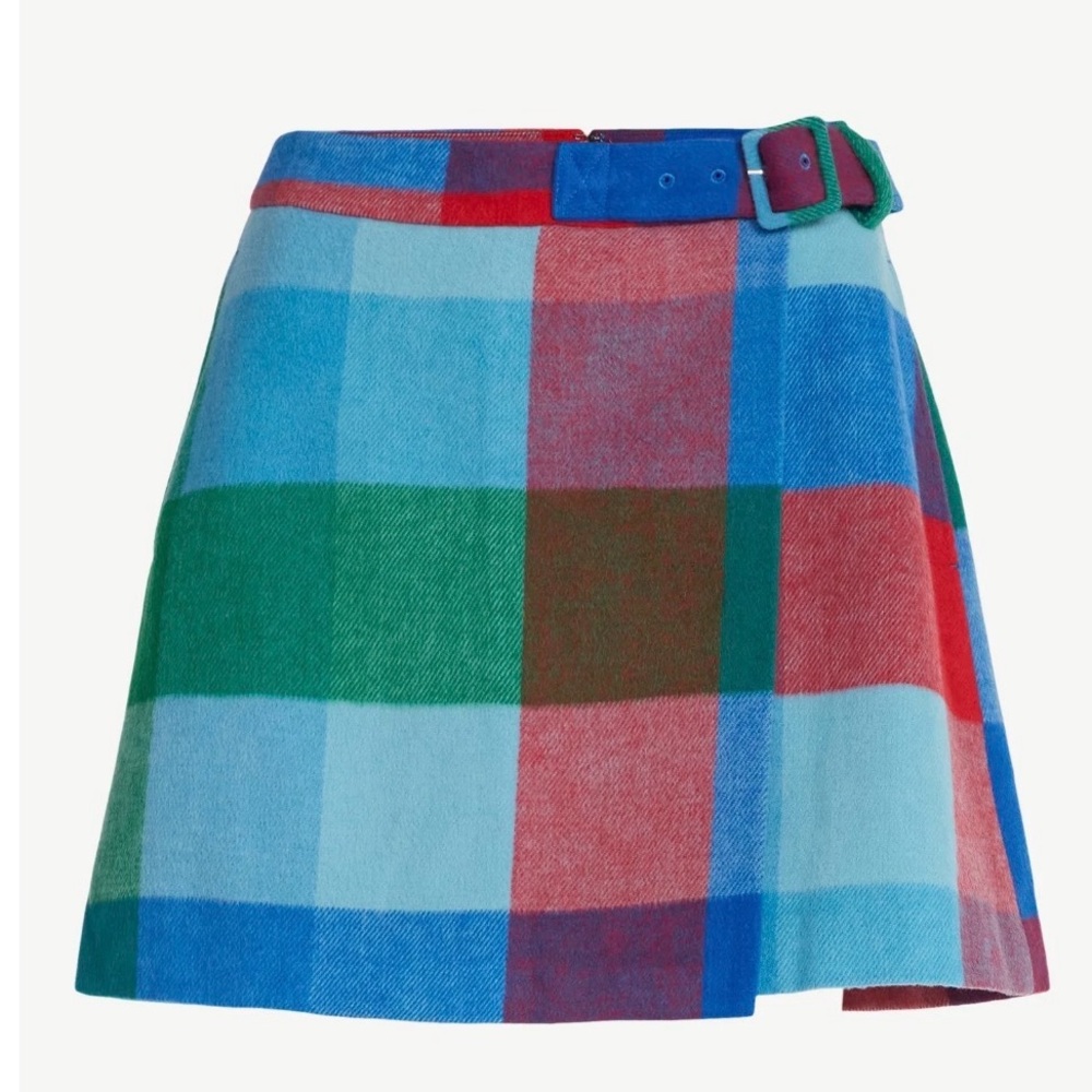 Multicolor Plaid Mini Skirt with Belt